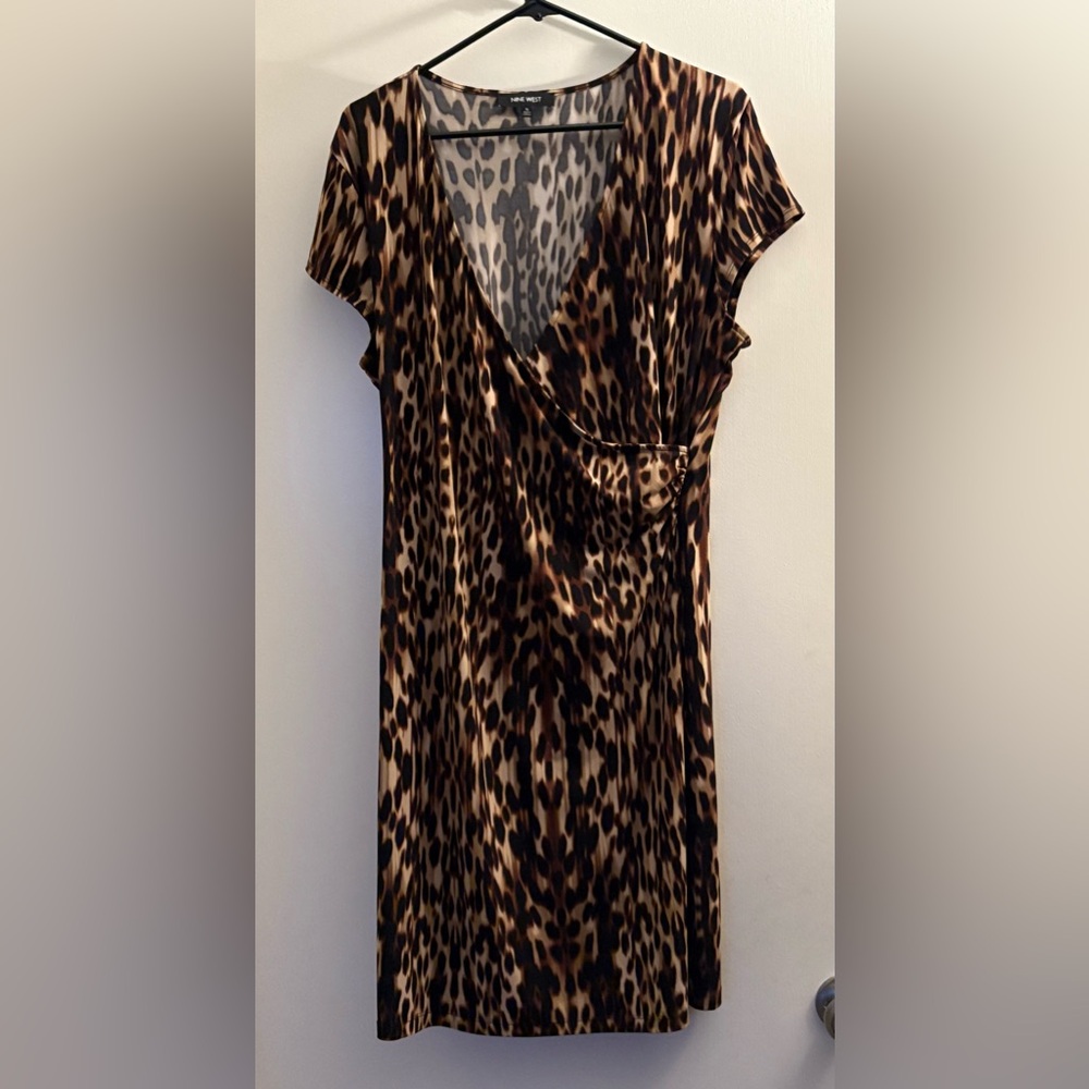 Nine West Leopard Print Midi Dress in Brown and Black